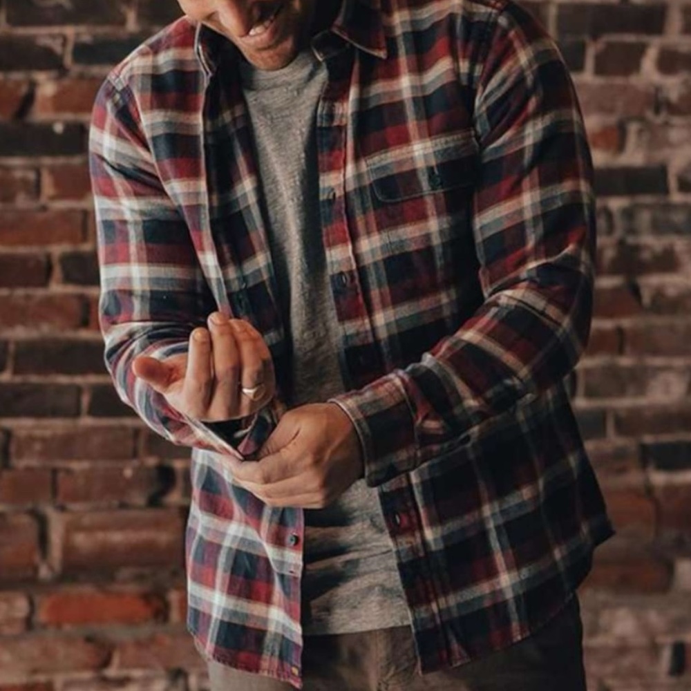 The Normal Brand Saint Louis Flannel Shirt | XL | Burgundy and Navy | $35
